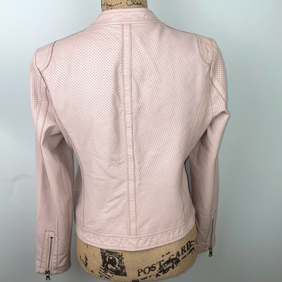 REBECCA TAYLOR Perforated Lamb Leather Bomber Moto Zip Up Pink Jacket Women's 8 - Picture 7 of 12